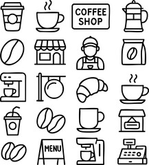Coffee Shop and Cafe Line Icons Set 1.