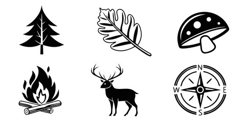 Fototapeta premium Nature Icons Set Forest Wildlife and Navigation.