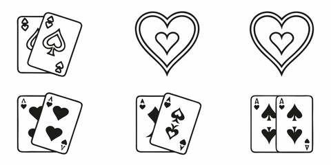 Playing Cards and Hearts Icons Set.