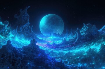 Abstract Fractal Luminescent Extraterrestrial Terrain Scene