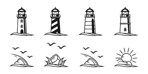 Fototapeta premium Set of Lighthouse and Coastal Icons.