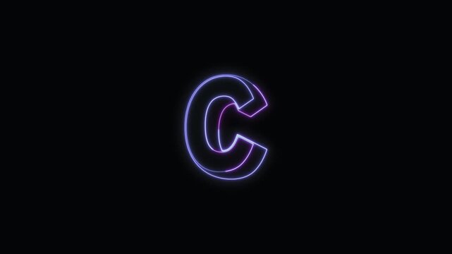  Alphabet C Neon Text Seamless Loop 4K with Black Background Animated Promotional Typography for Video Editing