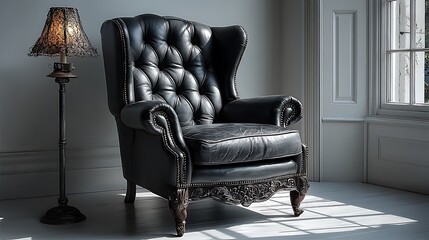 Elegant tufted leather chair high resolution image