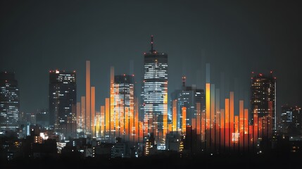 elegant bar graph overlaying city skyline at night