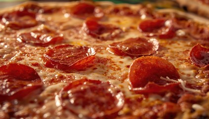 Hot pepperoni pizza fresh out of the oven, with a blurred background