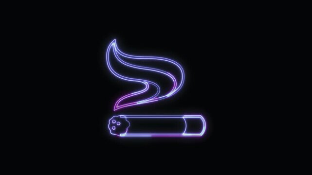  Cigarette Icon Neon Seamless Loop 4K with Black Background Animated Promotional Typography for Video Editing