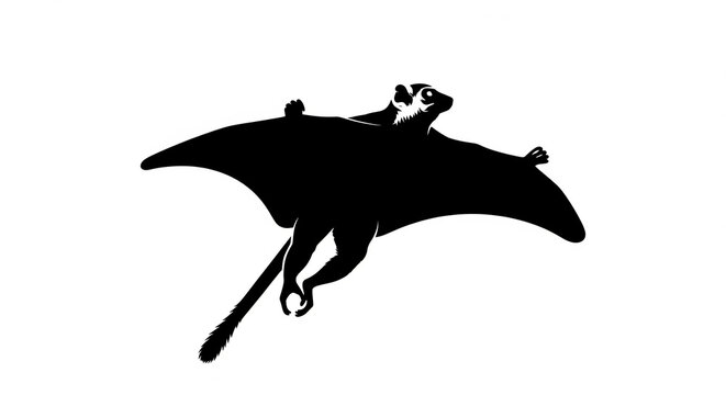 Silhouette of a Flying Colugo Gliding Through Air on Isolated transparent background