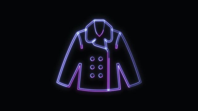  Coat Icon Neon Seamless Loop 4K with Black Background Animated Promotional Typography for Video Editing