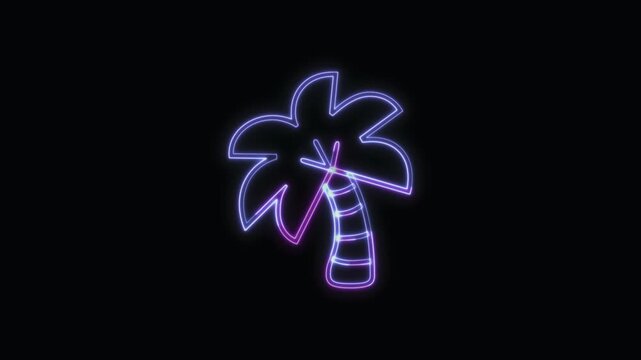  Coconut Tree Icon Neon Seamless Loop 4K with Black Background Animated Promotional Typography for Video Editing