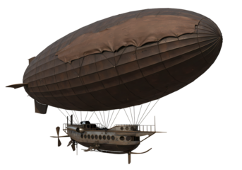Vintage Airship and Gondola Steampunk Aerial Vehicle Illustration isolated on transparent background