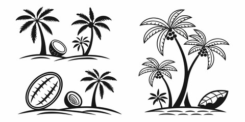 Tropical Palm Trees and Coconuts Silhouette Collection.