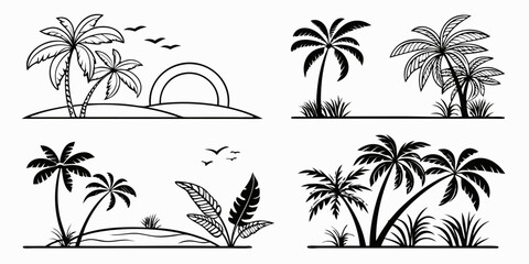 Tropical Palm Trees and Island Silhouettes.