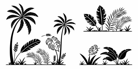 Tropical Palm Trees and Jungle Foliage Silhouettes.