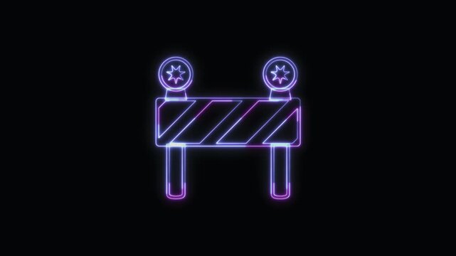  Construction Barrier Icon Neon Seamless Loop 4K with Black Background Animated Promotional Typography for Video Editing