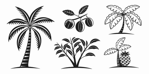 Tropical Plant and Fruit Silhouettes Collection.