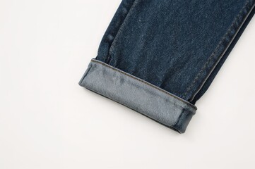 Section of denim fabric on a plain white backdrop