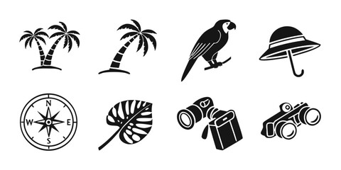 Tropical Vacation Icons Set.