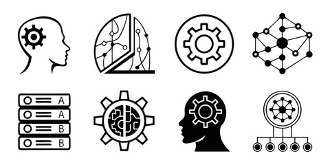 Abstract Icons Representing Technology and Thought Processes.