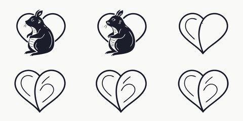 Adorable Squirrel Silhouette Inside Heart Shape.