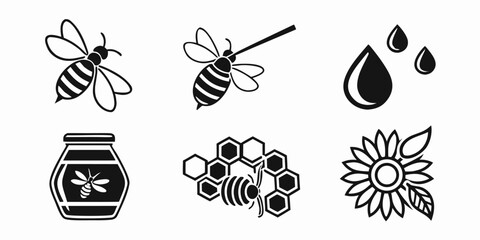 Bee Honeycomb Sunflower Jar Icons Collection.
