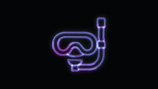 Diving Mask Icon Neon Seamless Loop 4K with Black Background Animated Promotional Typography for Video Editing
