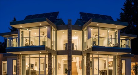 Fototapeta premium Modern glass duplex with cantilevered sections