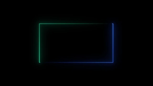 rectangle frame icon animation glowing neon red and blue color bordar frame display box round shape retro screen photo frame rotation seamless footage line movement on black background 4k video,.