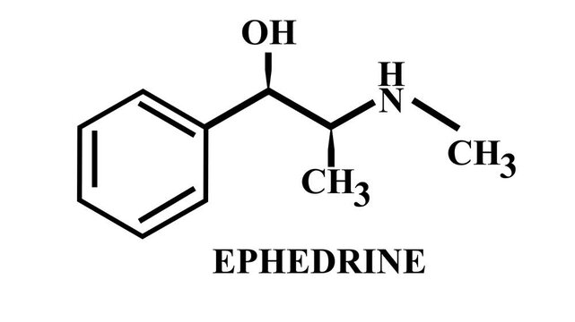 Ephedrine chemical structure rotating on white and 4k animation.