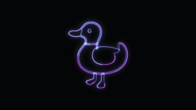  Duck Icon Neon Seamless Loop 4K with Black Background Animated Promotional Typography for Video Editing