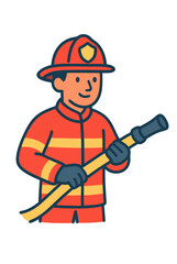 Firefighter with a Hose A Cartoon Illustration of Bravery and Service