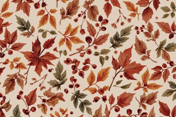 Wedding invitation background featuring autumn leaves and berries with high-quality illustration