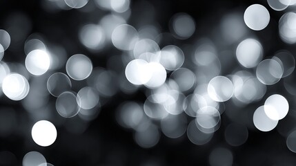  Sophisticated Monochrome Christmas Bokeh: Soft Grey and Frosted White Orbs, Sparkling Scintillation, Shallow Depth of Field, Pure Black Background, Minimalist Modern Studio Lighting.