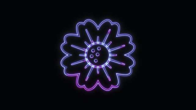  Flower Icon Neon Seamless Loop 4K with Black Background Animated Promotional Typography for Video Editing
