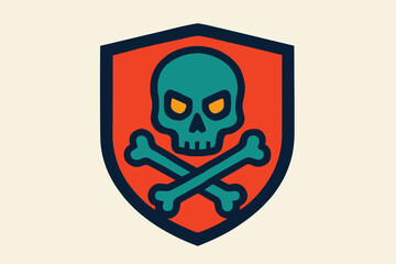 Skull and Crossbones Shield Icon.
