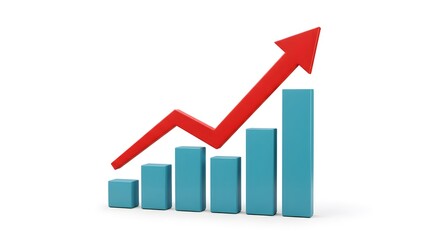A graph representing the upward trend in business and finance. The red arrow visually depicts growth and success.