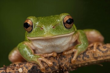 Fototapeta premium Close-up macro shot of a vibrant green tree frog species