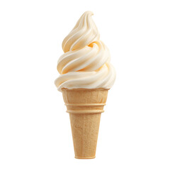 A delightful vanilla soft - serve ice cream cone swirling upwards in a sweet treat against a stark transparent background perfect for summer enjoyment