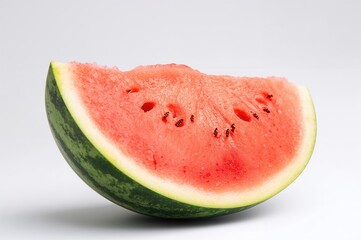 Tightly focused shot of a watermelon wedge against a plain white backdrop