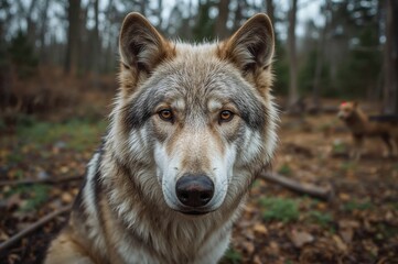 Close-up of a wild wolf's face