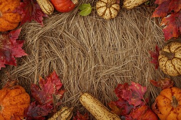 Autumn Pumpkin and Straw Decoration