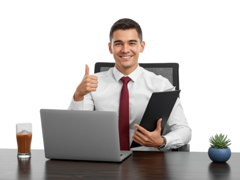 Isolated ambitious young businessman achieving success with determined gesture, ready for