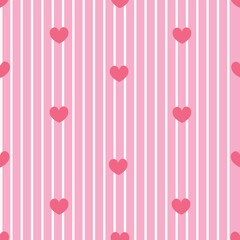 White stripe with pink heart and seamless fabric pattern