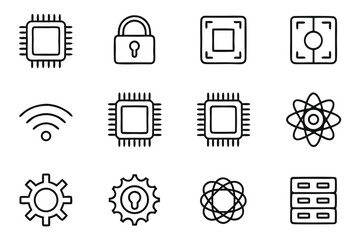 Technology and Security Icons Set CPU Lock Eye Keywords: technology, security, icon, set, cpu, processor