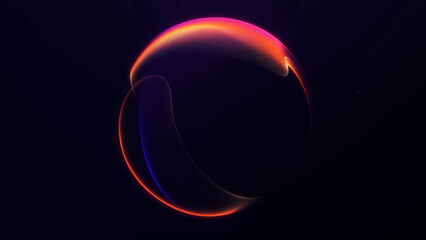 Futuristic orange and purple glowing abstract sphere with smooth light waves on dark minimal background. © Vooper