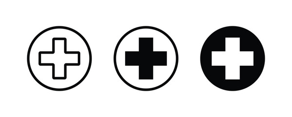 Medical cross icon in circle. Healthcare and first aid glyph symbol. Hospital clinic sign or emergency medicine icon