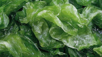   A heap of green lettuce on top of a mound of other green lettuce adjacent to it
