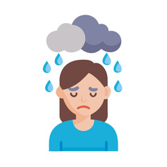 Vector art of sad woman with rain clouds is feeling down