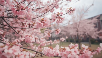 Obraz premium Spring blossoms on cherry branches with AI-generated background