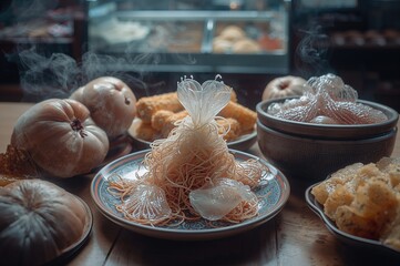 Asian jellyfish and sprouted beans dish, culinary, bowl, appetizers, seafood salad