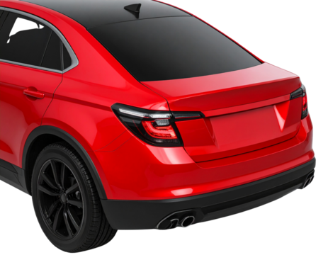  Red SUV with Black Trim in 34 Rear View, Isolated
